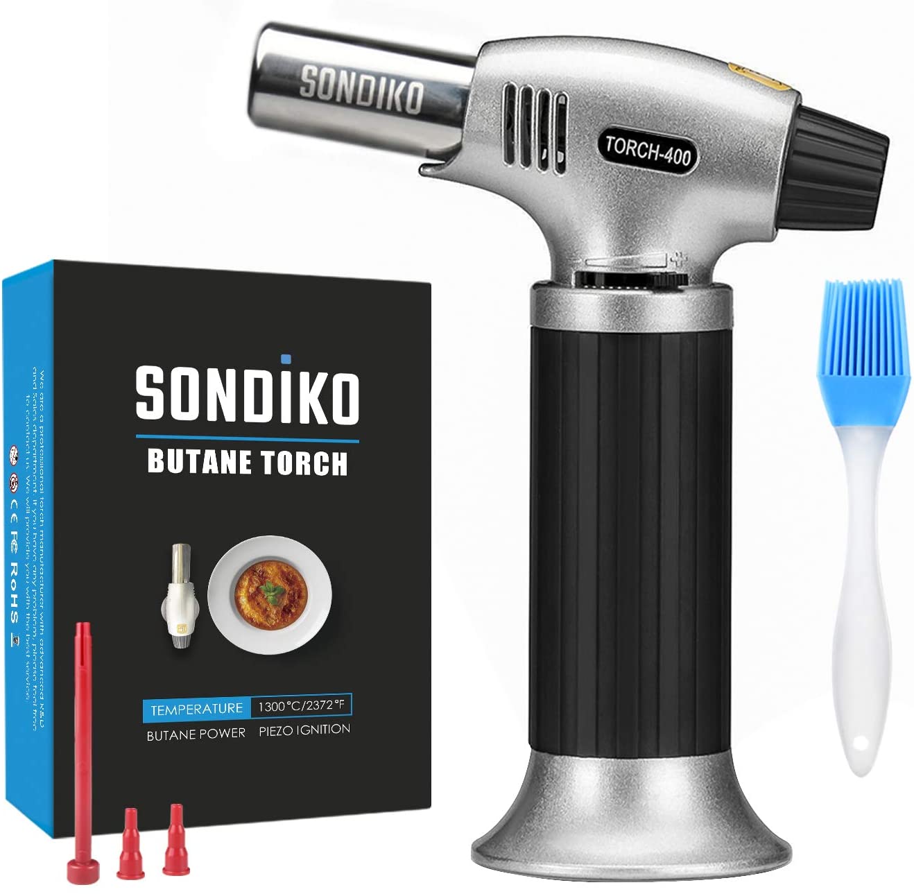 Sondiko Butane Torch w/Safety Lock and Adjustable Flame